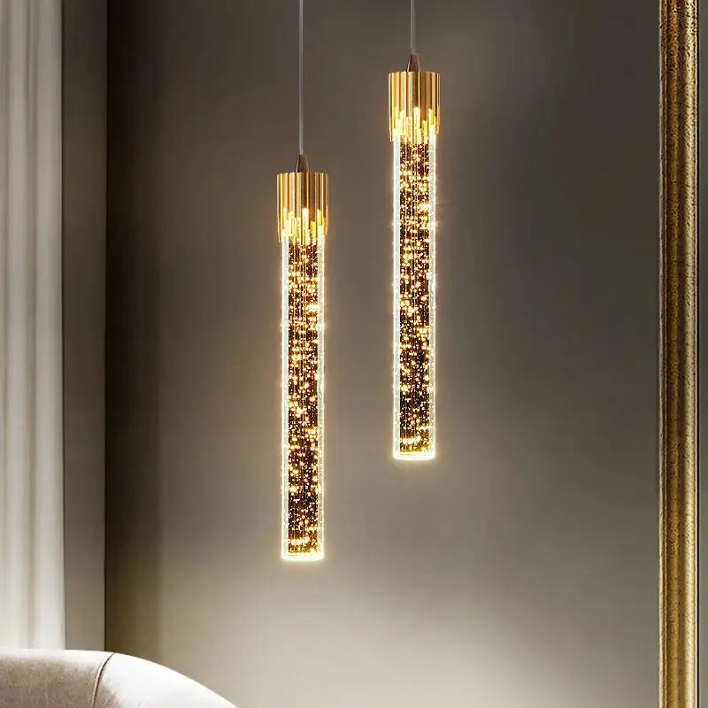 Lampe de chevet - Suspension Cristal Moderne - LED, Bulles Intérieures, Or, 90-260V, Chambre/Chevet/Salle à Manger Lampadia
