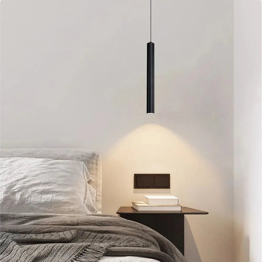 Lampe de chevet - Suspension Cylindrique LED Nordique - Aluminium, 5W, 3 Températures de Couleur, Noir, 90-260V Lampadia