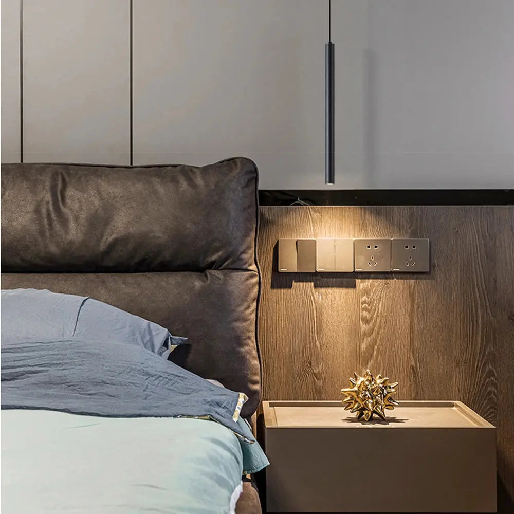 Lampe de chevet - Suspension Cylindrique LED Nordique - Aluminium, 5W, 3 Températures de Couleur, Noir, 90-260V Lampadia