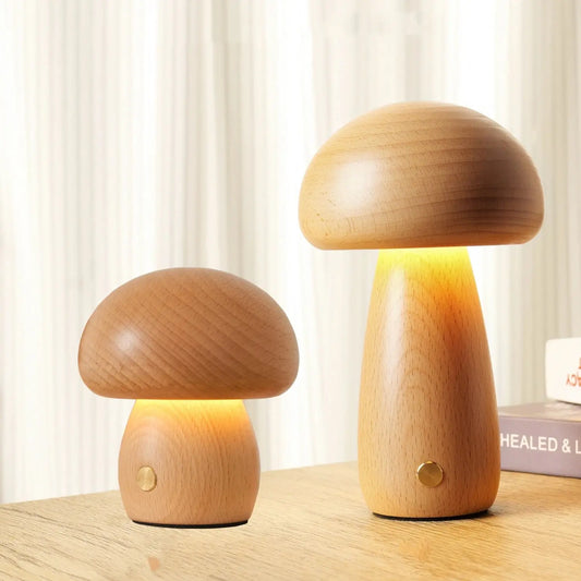 Lampe de chevet - Veilleuse Champignon en Bois - Lampe de Chevet LED Tactile, Design Naturel, Lumière Douce, Décoration Intérieure Lampadia