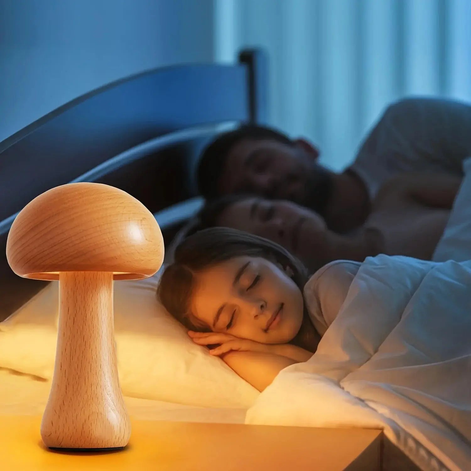 Lampe de chevet - Veilleuse Champignon en Bois - Lampe de Chevet LED Tactile, Design Naturel, Lumière Douce, Décoration Intérieure Lampadia