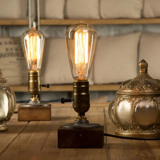 Lampe de chevet - Vintage Industrielle E27 -Bois, Fer, Style Art Déco Lampadia