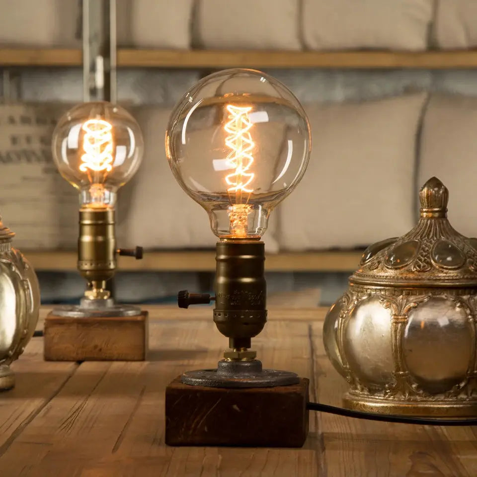 Lampe de chevet - Vintage Industrielle E27 -Bois, Fer, Style Art Déco Lampadia