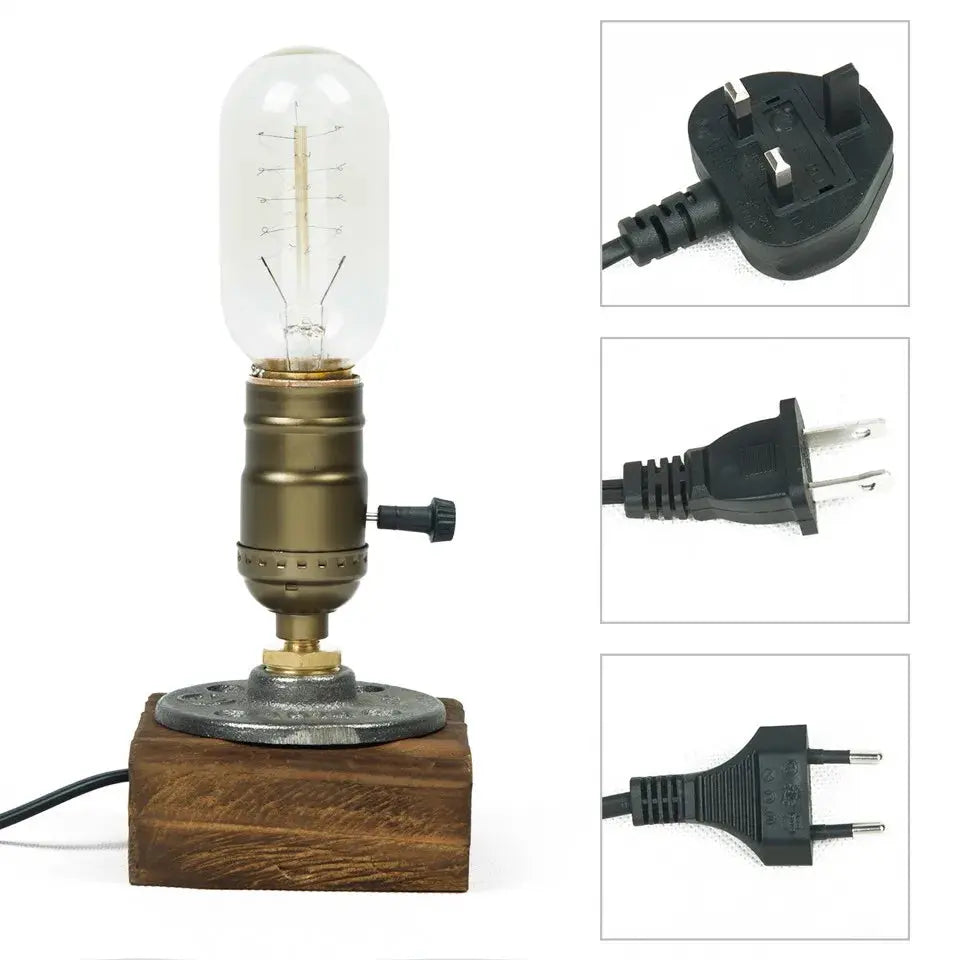 Lampe de chevet - Vintage Industrielle E27 -Bois, Fer, Style Art Déco Lampadia