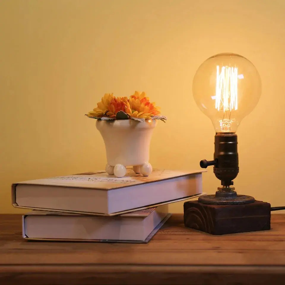 Lampe de chevet - Vintage Industrielle E27 -Bois, Fer, Style Art Déco Lampadia