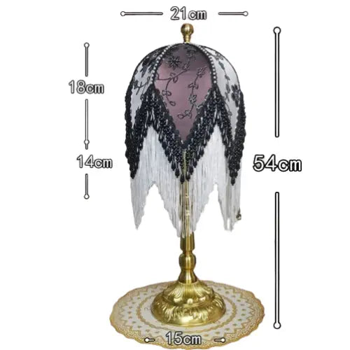 Lampe de chevet à Franges Rétro Française SANDYHA - Abat-jour en Tissu à Motifs Verts, Franges Perlées, Lampe de Chevet Chambre Princesse, Décoration de Salon Lampadia