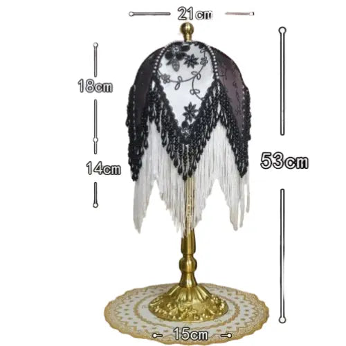 Lampe de chevet à Franges Rétro Française SANDYHA - Abat-jour en Tissu à Motifs Verts, Franges Perlées, Lampe de Chevet Chambre Princesse, Décoration de Salon Lampadia