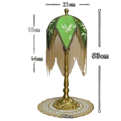 Lampe de chevet à Franges Rétro Française SANDYHA - Abat-jour en Tissu à Motifs Verts, Franges Perlées, Lampe de Chevet Chambre Princesse, Décoration de Salon Lampadia