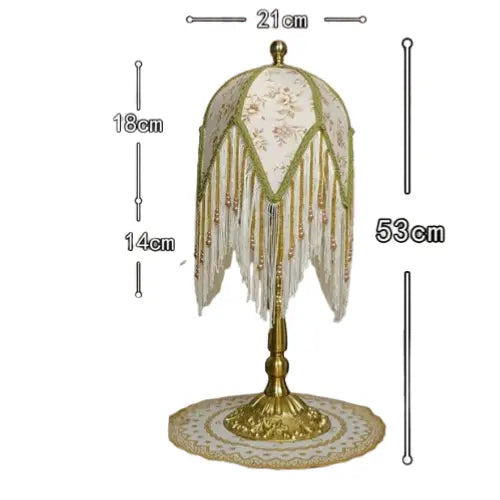 Lampe de chevet à Franges Rétro Française SANDYHA - Abat-jour en Tissu à Motifs Verts, Franges Perlées, Lampe de Chevet Chambre Princesse, Décoration de Salon Lampadia