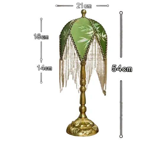 Lampe de chevet à Franges Rétro Française SANDYHA - Abat-jour en Tissu à Motifs Verts, Franges Perlées, Lampe de Chevet Chambre Princesse, Décoration de Salon Lampadia