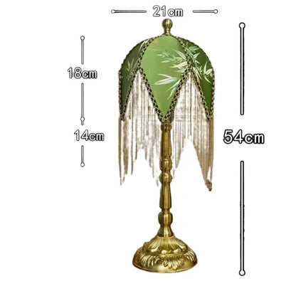 Lampe de chevet à Franges Rétro Française SANDYHA - Abat-jour en Tissu à Motifs Verts, Franges Perlées, Lampe de Chevet Chambre Princesse, Décoration de Salon Lampadia