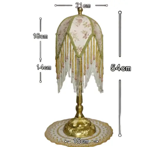 Lampe de chevet à Franges Rétro Française SANDYHA - Abat-jour en Tissu à Motifs Verts, Franges Perlées, Lampe de Chevet Chambre Princesse, Décoration de Salon Lampadia